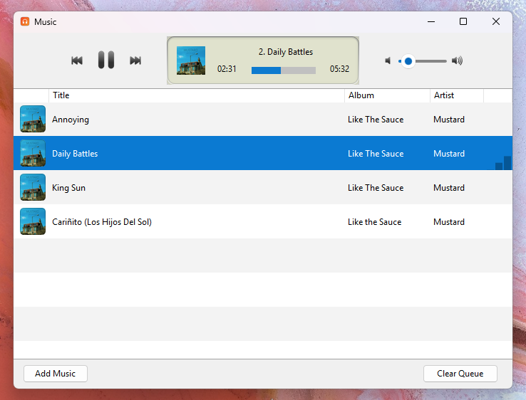 Music running on Windows 11