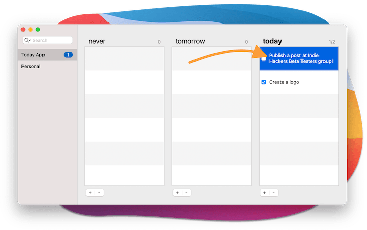 Dragging a task between columns in Today