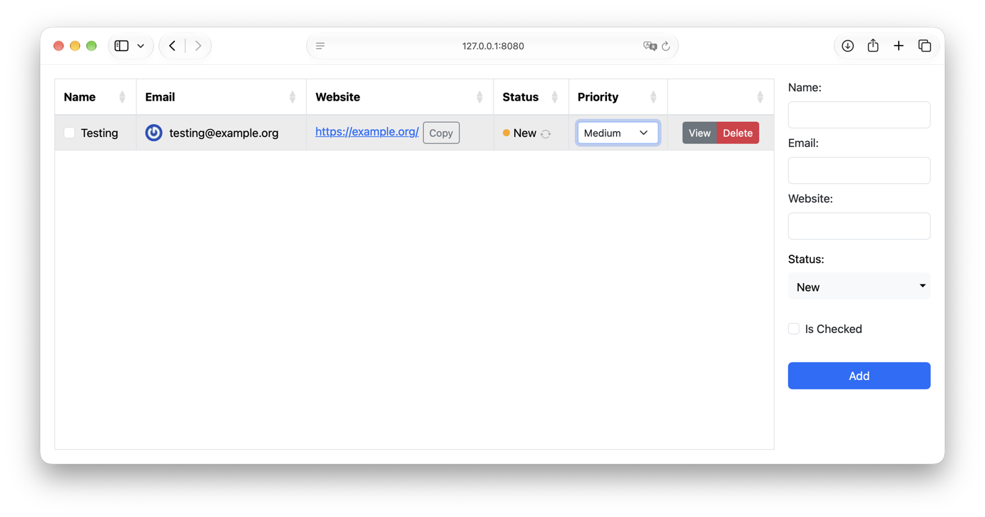 A WebListBox row with Medium selected in the Priority column